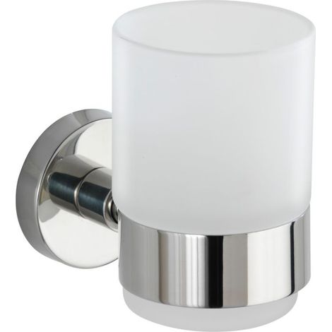 WENKO Porte brosse à dent mural, gobelet salle de bain mural, Uno Bosio Shine, verre - fixation en acier inox, 7x9,5x10,5 cm, brillant (1/5)