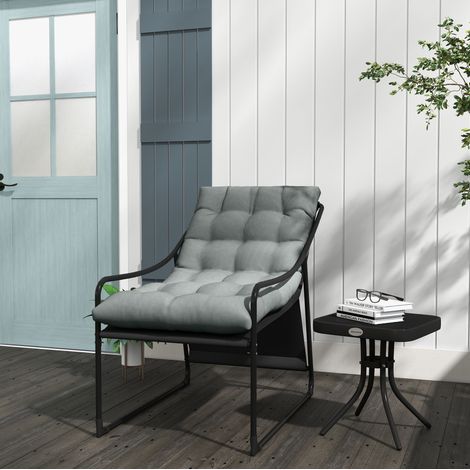 Chaise longue d'extérieur en acier gris avec accoudoirs, coussin d'assise épais 10 cm, 62x110x88 cm (1/5)