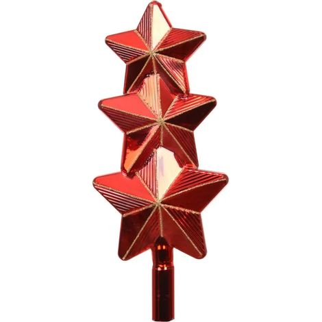 Puntale per albero di Natale in vetro con stelle rosse glitterate H27 cm (1/3)