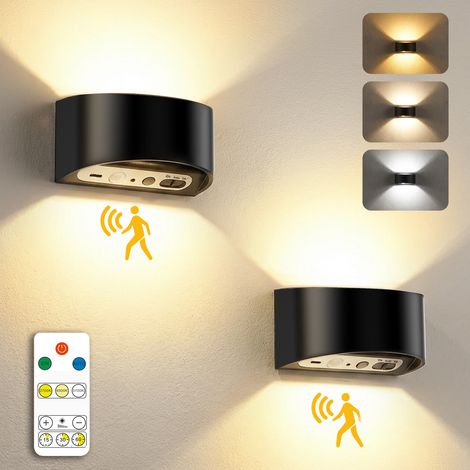 Wandleuchte mit Bewegungssensor und Fernbedienung, 3 Farben, Beleuchtung von oben und unten, USB-Ladefunktion, schwarz. (1/5)