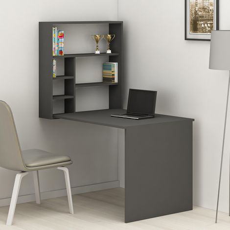 Escritorio Veglio, 5 Estantes, 6 Compartimentos, con Librería, 59x90x74h cm Negro Antracita (1/4)