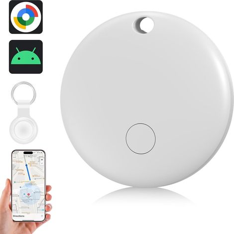 Air Traceur Tag Android, Bluetooth Localisateur d'objets Compatible avec Google ”Find Hub”, Android Smart Tag avec 2 Housse de Protection en Silicone pour Valises/Portefeuilles/Clés (Blanc, 1 pcs)