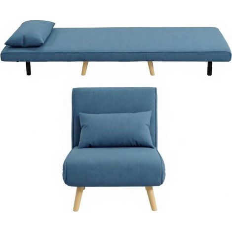 Divano letto pieghevole 1 posto con schienale reclinabile, blu, in poliestere e metallo, MODENUIT (1/5)