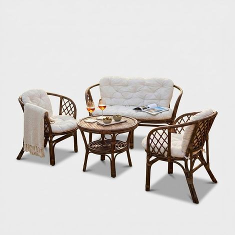 Salon de jardin en résine tressée avec coussins Bahamas - Marron (1/5)