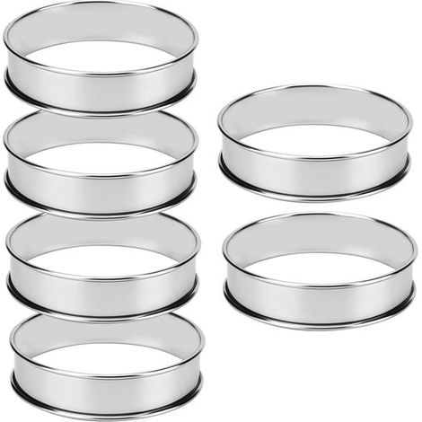 Coffret de 6 moules à dessert - Acier inoxydable - Diamètre 10 cm - Cercles à gâteaux - Scintillant - Cercle à dessert rond (1/5)
