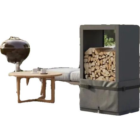 Range à bois, acier robuste, solution de stockage extérieur, Anthracite (1/2)