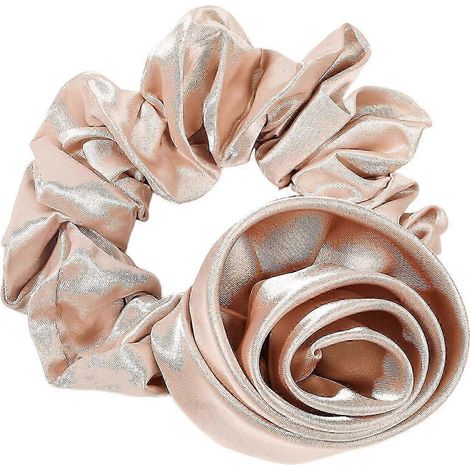 Chouchou élastique à cheveux avec décoration de rose, grand élastique en caoutchouc rose, chouchou pour cheveux de femme, support pour queue de cheval-NougatBrown (1/5)