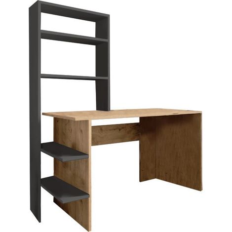 Bureau bibliothèque Bois mélaminé chêne-Gris foncé 120x55x150 cm (1/3)