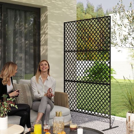 Cloison de séparation 3 panneaux 122x198 cm en grille métal noir,structure indépendante. Pour jardin,balcon et espace confidentiel.