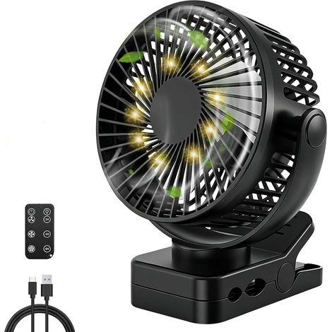 Ventilatore portatile ricaricabile con clip – Mini ventilatore USB silenzioso con 3 velocità e caricabatterie per telefono integrato – Ideale per ufficio, auto, campeggio e passeggini (1/5)