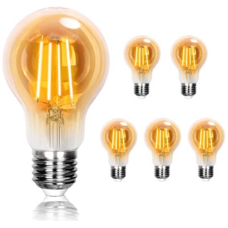 NALOOKAMIC Ampoule Edison vintage E27 8W, blanc chaud 2200K, lumière décorative A60, idéale pour la maison, bar, café, restaurant, non dimmable, paquet de 6 (1/5)