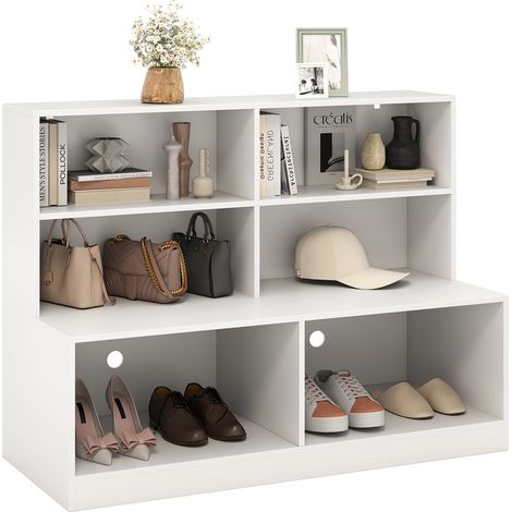 Banc Chaussures Entrée 2 en 1, 6 Compartiments, Meuble à Chaussures, 2 Kits Anti-Basculement, 6 Trous d'air, Meuble de Rangement pour Salon Entrée (1/5)