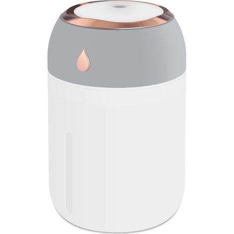 Diffuseur d'Huiles Essentielles Effet Flamme Réaliste 330ml, Humidificateur d'Air USB Silencieux avec Lumière LED Multicolore, Mini Brumisateur pour Voiture, Bureau et Maison, Design Goutte d'Eau Gris