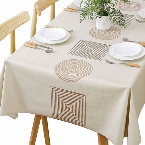 Tovaglia rettangolare impermeabile in PVC 140 x 220 cm – Resistente a macchie e olio – Retro antiscivolo – Design nordico beige (1/4)