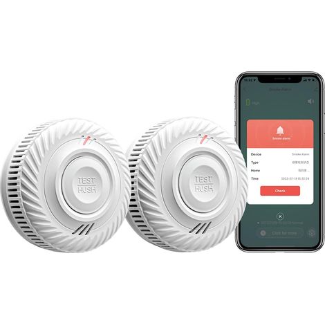Détecteur de fumée, détecteur de fumée Wi-FI avec capteur photoélectrique, détecteur d'incendie, Compatible avec APP, 10 Ans Batterie 2-Pack (1/5)