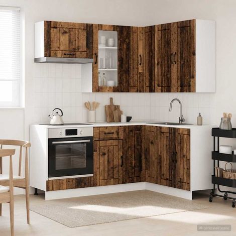 vidaXL Unité de cuisine LUCCA 8 pcs Bois ancien Bois d'ingénierie (1/5)