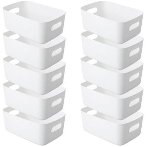 Pair Lot de 10 boîtes de rangement, paniers de rangement en plastique avec poignées, 24 x 17 x 10 cm boîtes de rangement en plastique, pour placards de cuisine, étagères de salle de bain, (1/5)