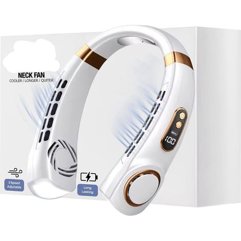 Ventilateur de cou - Ventilateur portable rechargeable - Ventilateur de voyage portable rechargeable - Blanc (1/5)