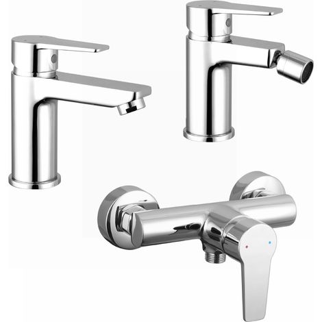 Set Miscelatori con Lavabo Bidet senza Scarico ed Esterno doccia in Ottone Cromato Mod. Jane (1/5)
