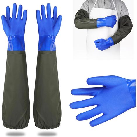 Gants Longs en Caoutchouc Protection Chimique Imperméable Nettoyage Étang (1 Paire, 70 cm)
