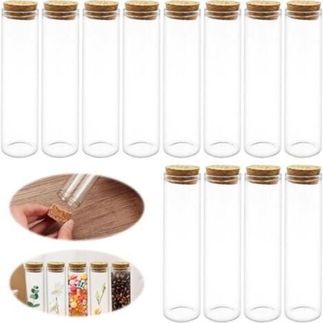 Lot de 30 tubes à essai en verre transparent plat de 22 x 100 mm avec bouchons en liège, pour plantes, expériences scientifiques, sels de bain et bonbons. (1/5)