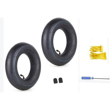 Chambre à air 4,00/3,50-6 350/400-6 3.50-6 4.00-6 4.10-6 avec tige de valve coudée TR87 Remplacement pour camions à main Tondeuses à gazon Remorques de jardin Brouettes + Gants A