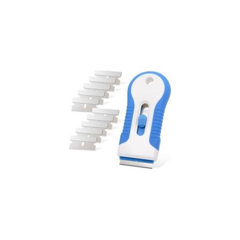 Raspador de vidrio y cerámica - Herramienta de limpieza de vidrio con 10 piezas de repuesto - Azul - Crezuo