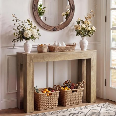 Tribesigns Table console 105 cm, table de couloir en bois, table de canapé étroite pour entrée, salon, couloir, marron clair (1/5)