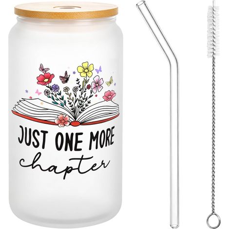 500 ml Glasbecher mit Buchmotiv, Geschenk für Bücherliebhaber, Becher mit Strohhalmdeckel und Bürste, Kaffeeglas für Leseratten, Bibliothekare, Bücherwürmer, Geburtstagsgeschenk (1/5)