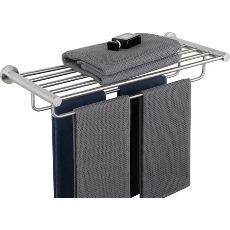 Porte Serviette Mural en Double Barres avec Étagère, Range Support Serviette en Acier Inoxydable pour Salle de Bain Cuisine Toilette, 60CM Brossé, EGKN2308-600-LS (95MM Entre Les Barres) (1/5)