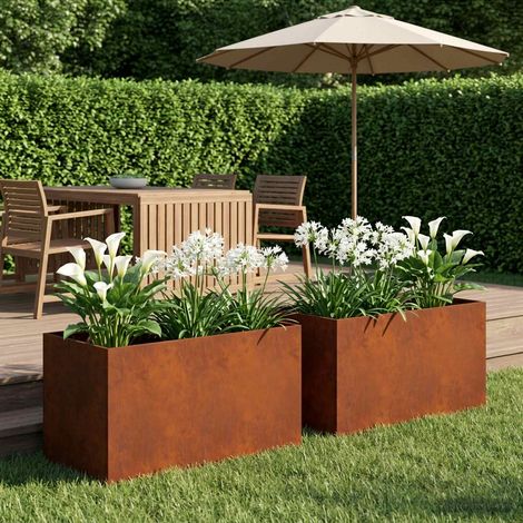 Cache-pot de jardin 2 pc Rouillé 100 x 50 x 50 cm Acier patiné (1/5)