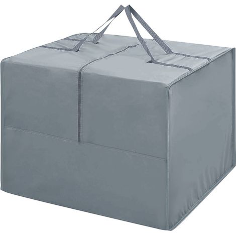 Sac de rangement carré pour coussin d'extérieur - Résistant à l'eau - Protection contre les intempéries avec fermeture éclair et poignée - 81 x 81 x 61 cm (L x l x H) - Gris (1/5)