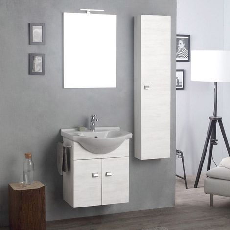 Möbelset Für Das Bad Mit Hochschrank In Eleganter Weißer Holzoptik  Facile