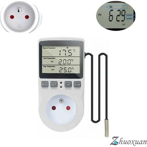 Prise Thermostat Relateur De Temperature Numerique 220v Chauffage Refroidissement Avec Sonde, Lcd Prise Contrôleur De Température Pour Frigo Incubateur Serre Ventilateur (1/4)