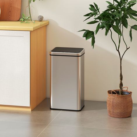 Poubelle à Capteur de 50L. Couvercle à Fermeture en Douceur. Poubelle de Cuisine Automatique Acier Inoxydable. Argenté