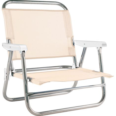 Fauteuil de plage WDK en aluminium avec toile textilène beige crème argenté/chromé dossier légèrement incliné