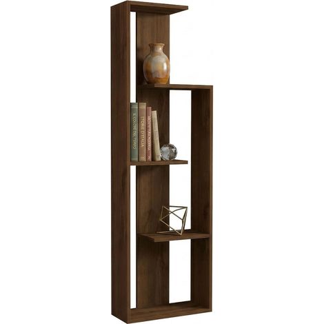 Libreria Fiesole, Biblioteca 3 Ripiani, Installazione Libera, Sfumatura Colore Struttura Noce, 50x20x160h cm Marrone Noce