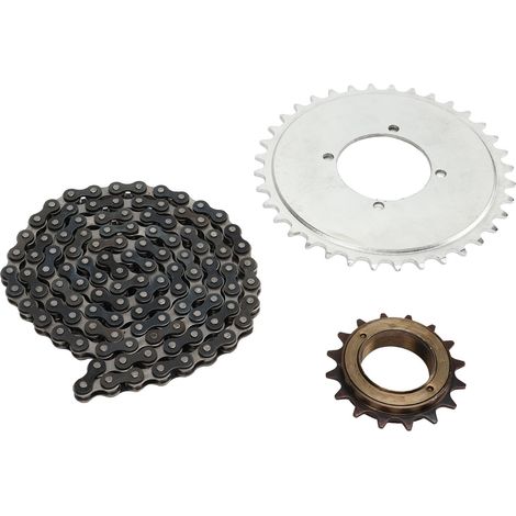 Kit chaîne et pignon de transmission 114 maillons, pignon 410, pignon 16 dents pour scooters, motos et vélos. (1/5)