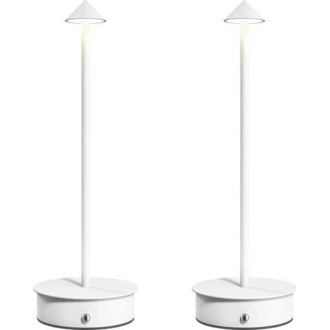 Juego de 2 lámparas de mesa LED recargables con puerto USB, control táctil e intensidad de luz ajustable, Ø10 x 30 cm, blancas (1/5)