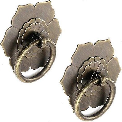 Poignées anneau pendant en bronze antique - Poignées en forme de fleur pour commode et armoire, lot de 2, cuivre durable, installation facile (1/3)