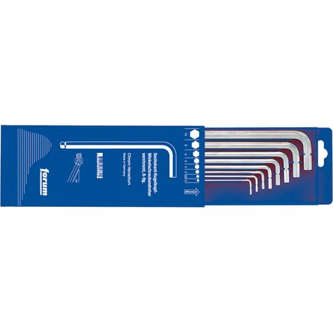 Jeu de clés coudées à 6 pans, à tête sphérique, modèle long, 8 pièces, Contenu : 2 2,5 3 4 5 6 8 10 mm (1/2)