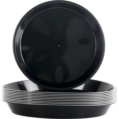 Lot de 10 Soucoupe Pot Fleur 30 cm Coupelle Pot de Fleur Plateaux en Plastique Soucoupes pour Pots de Fleurs sous Soucoupe Rond pour Plantes Intérieur et Extérieur, Jardin (Noir) (1/5)