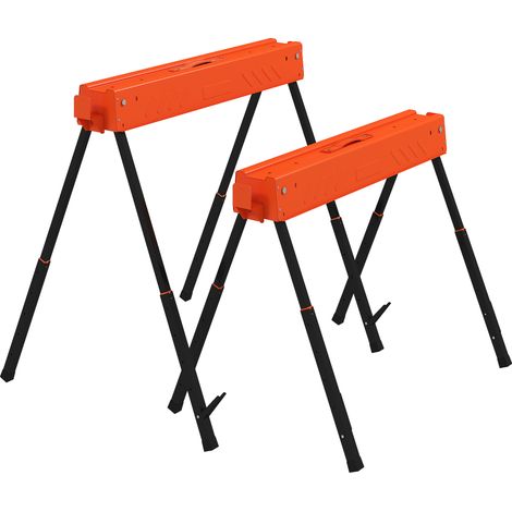 HOMCOM Set 2 Cavalletti da Lavoro Pieghevoli in Metallo 500 kg Arancione e Nero (1/5)