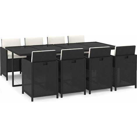 Ensemble repas de jardin 9 pcs Contemporain, Ensemble à dîner de jardin coussins Résine tressée Noir OIB4851E (1/5)