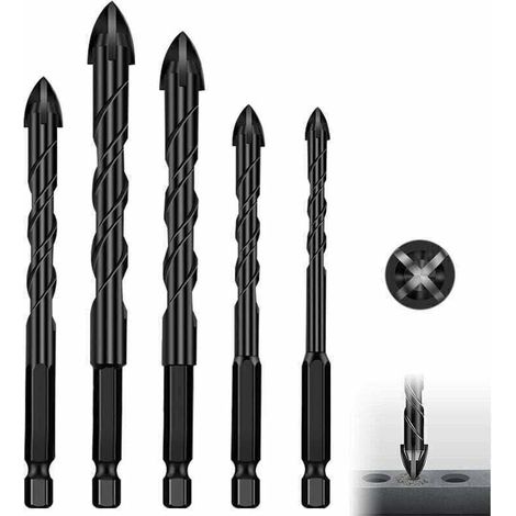 Fliesenbohrer, 5-teiliges Glas- und Keramikbohrer-Set, Fliesenbohrer für Mauerwerk, Kunststoff, Keramik, Beton, Glas, Spiegel und Holz, Guazhuni (5 mm/ 6 mm/ 8 mm/ 10 mm/ 12 mm)