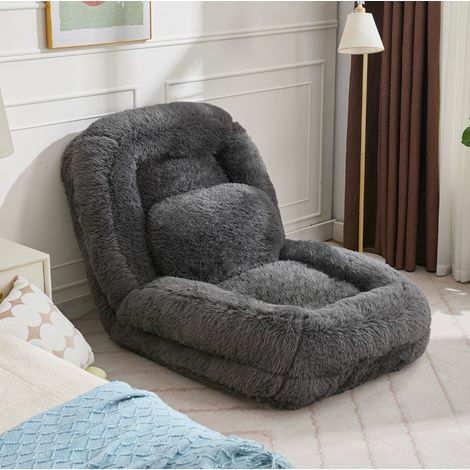 Sillón puf reclinable de suelo gris oscuro con respaldo ajustable y cojín (1/5)