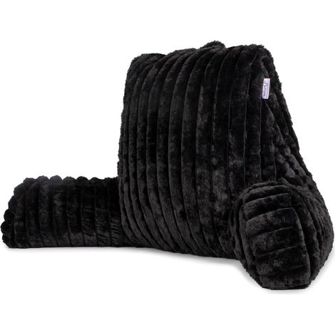 Aamira Deluxe Large Reading Pillow, Soft Ribbed Black Faux Fur, Shredded Memory Foam Cuddle Cuddle Cushion Backrest Arm Support (1/5)