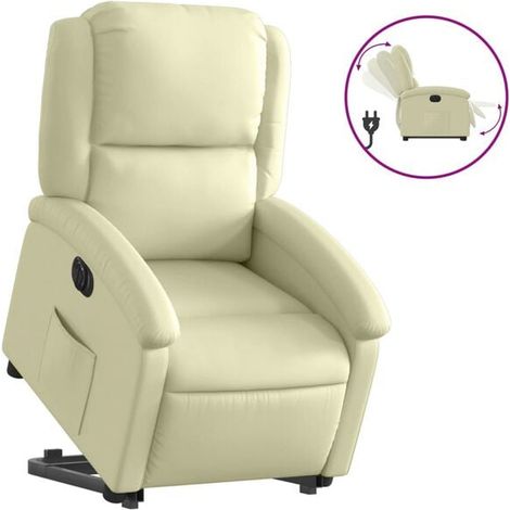 Fauteuil inclinable électrique en cuir véritable beige (1/5)