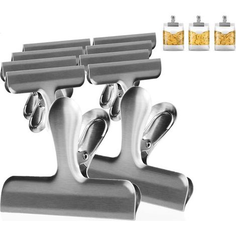 Confezione da 10 clip per sacchetti, clip per patatine in acciaio inossidabile, clip per alimenti a clip per patatine, clip da cucina resistenti e a tenuta stagna per sacchetti di snack.