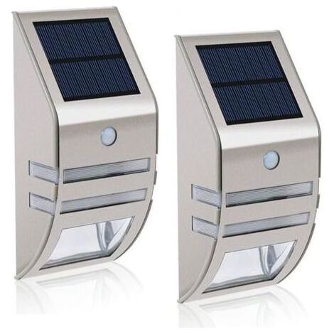 Lot de 2 lampes solaires LED MianBaoShu-Étanches-En acier inoxydable-Appliques murales pour l'extérieur-Avec capteur de mouvement 90 ḞGrand angle- Éclairage pour jardin,terrasse,chemin,etc. (1/4)